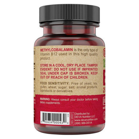 Deva Vegan Vitamins, Vegan Sublingual B-12, 2500 mcg, 90 Tabs Deva Vegan Vitamins