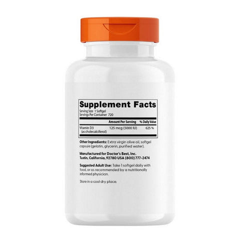 Doctors Best, Vitamin D3, 125 Mcg (5,000 IU), 720 Softgels Doctors Best