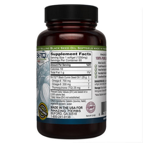Amazing Herbs, Black Seed Black Cumin Seed Oil, 1250 mg, 60 Caps Amazing Herbs