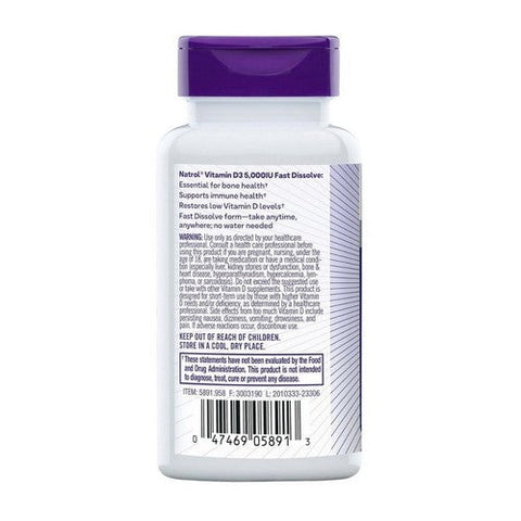 Natrol, Vitamin D3 Bone And Joint Health Strawberry, 5000 IU, Strawberry 90 Tabs Natrol