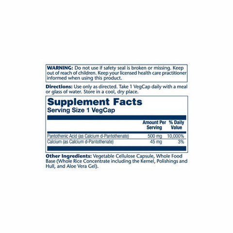 Solaray, Pantothenic Acid With Aloe Vera, 500 Mg, 250 Veg Caps Solaray