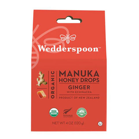 Wedderspoon, Organic Manuka Honey Drops Ginger with Echinacea, 4 Oz Wedderspoon