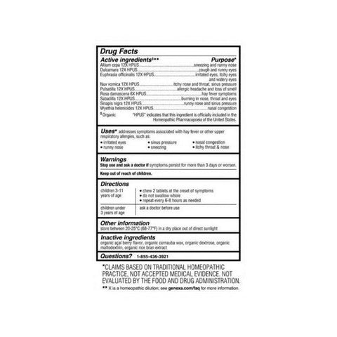 Genexa, Allergy Care Non-Drowsy Organic Allergy And Decongestant Organic Acai Berry, 60 Tabs Genexa