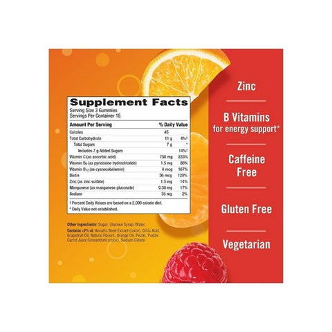Emergen-C, Immune Support Vitamin C Gummies Orange Tangerine & Raspberry, 750 Mg, 45 Count Emergen-C