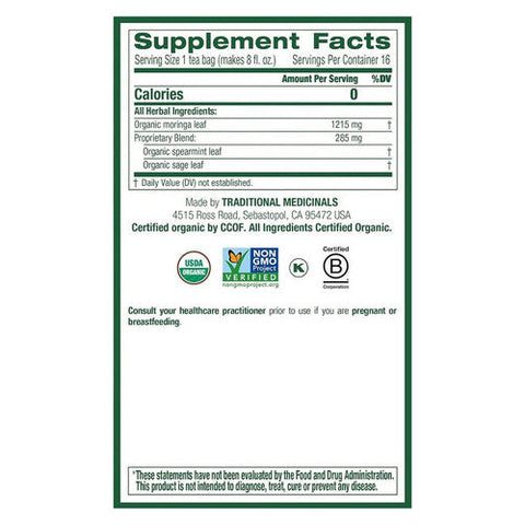 Traditional Medicinals, Organic Tea Moringa with Spearmint and Sage, 16 Bags Traditional Medicinals