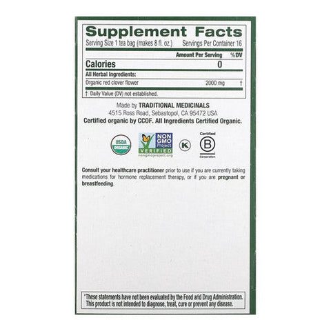 Traditional Medicinals, Organic Red Clover Caffeine Free, 16 Bags Traditional Medicinals