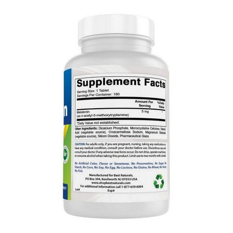 Best Naturals, Melatonin, 5 Mg, 180 Tabs Best Naturals