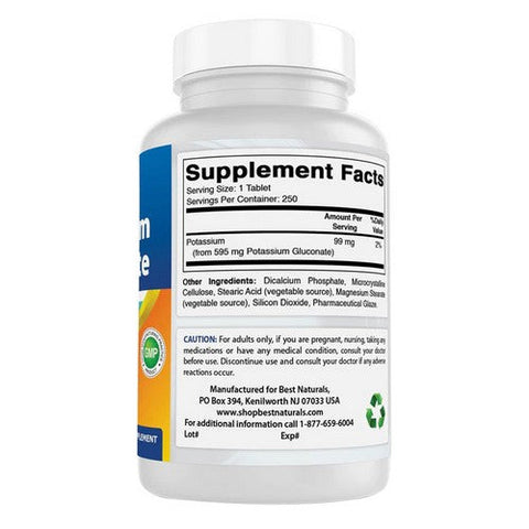 Best Naturals, Potassium Gluconate, 595 mg, 250 Tabs Best Naturals