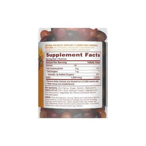 Sundown Naturals, Sundown Naturals Biotin Gummies, 1000 mcg, Grape, Orange and Cherry, 130 Each Sundown Naturals
