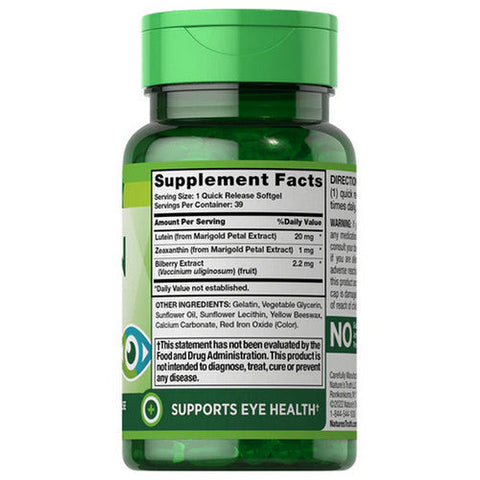Nature's Truth, Lutein Plus Zeaxanthin And Bilberry, 20 Mg, 39 Softgels Nature's Truth