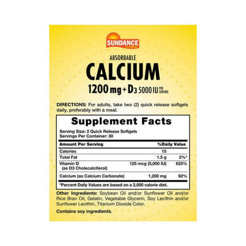 Sundance, Absorbable Calcium Plus Vitamin D3, 60 Tabs Sundance