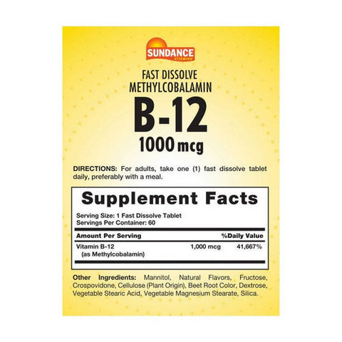 Sundance, Vitamin B12 Fast Dissolve, 1000 Mcg, 60 Tabs Sundance