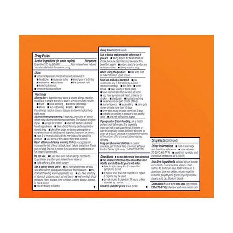 Motrin, Ibuprofen Coated Caplets, 200 Mg, 50 Count Motrin