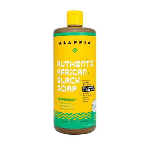 Alaffia, Authentic African Black Soap Shea Butter And Wild Mint With Peppermint, 32 Oz Alaffia