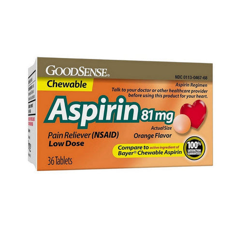 Good Sense, Chewable Aspirin Orange Flavor, 81 Mg, 36 Tabs Good Sense