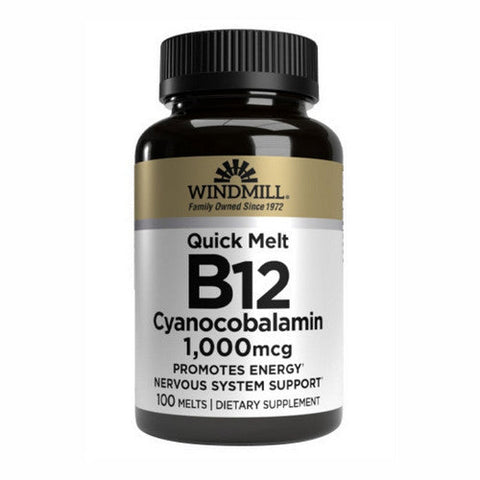Windmill Health, Quick Melt Vitamin B12 Cyanocobalamin, 1000 Mcg, 100 Count