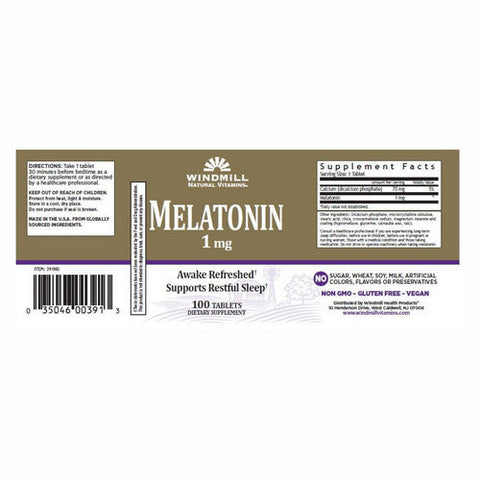 Windmill Health, Melatonin, 1 Mg, 100 Tabs Windmill Health