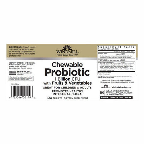 Windmill Health, Probiotic Chewable, 1 Billion CFU, 100 Tabs Windmill Health