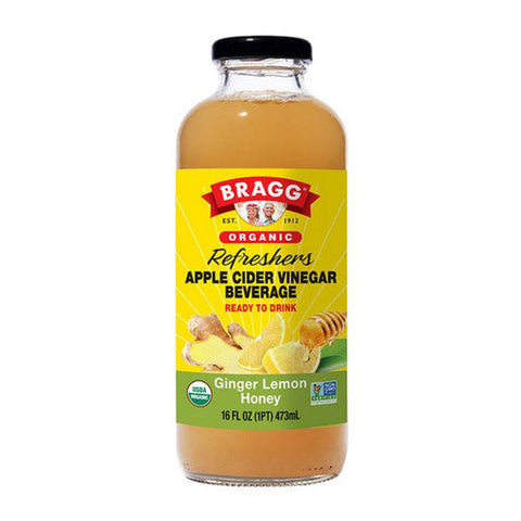 Bragg, Organic Apple Cider Vinegar Refreshers Prebiotic Ginger Lemon Honey, 16 Oz(Case Of 12) Bragg