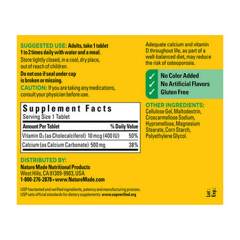Nature Made, Calcium With D3, 500 Mg, 130 Tabs Nature Made