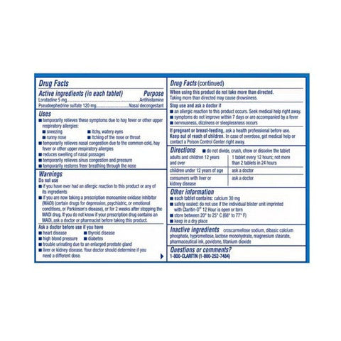 Claritin, 12 Hour Allergy and Congestion, 30 Tabs Claritin