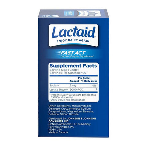 Lactaid, Fast Act Lactase Enzyme Supplement, 96 Caplets Lactaid