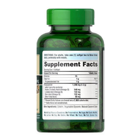 Puritan's Pride, Natural Flax Oil, 1200 mg, 100 Rapid Release Softgels Puritan's Pride