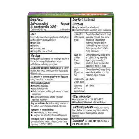 Zyrtec, Childrens Allergy Chewable 2 Yrs Grape, 2.5 Mg, 24 Tabs