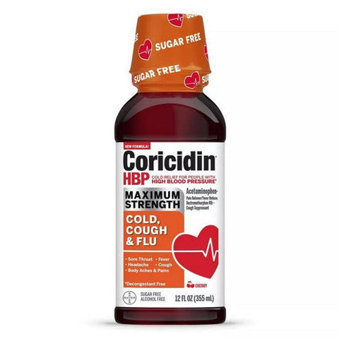 Coricidin Hbp, Maximum Strength Cough Cold Flu Liquid Cherry, 12 Oz Coricidin Hbp