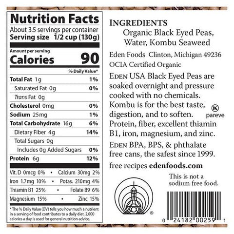 Eden Foods, Organic Blk Eye Pea Ns Bean, 15 Oz (Case Of 12) Eden Foods