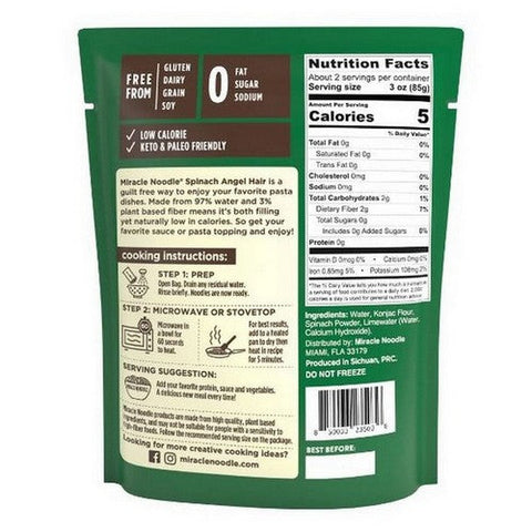 Miracle Noodle, Spinach Angel Hair Style, 7 Oz(Case Of 6) Miracle Noodle