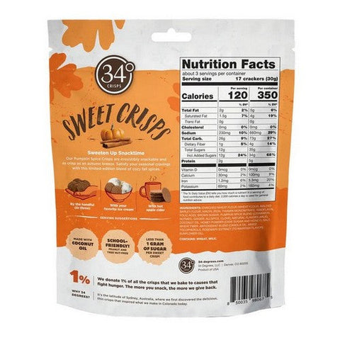 34 Degrees, Pumpkin Spice Sweet Crisps, 3 Oz(Case Of 12) 34 Degrees