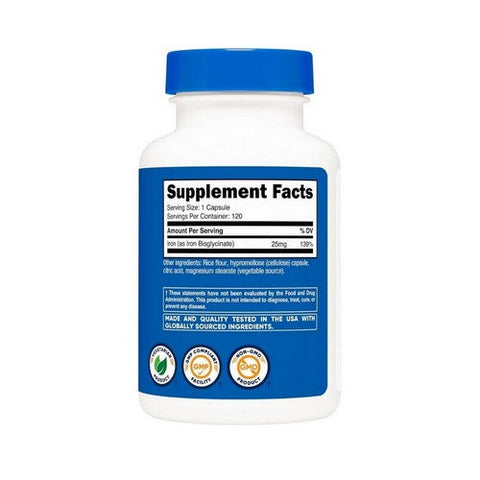 Nutricost, Iron Bisglycinate Capsules, 25 Mg, 120 Count Nutricost