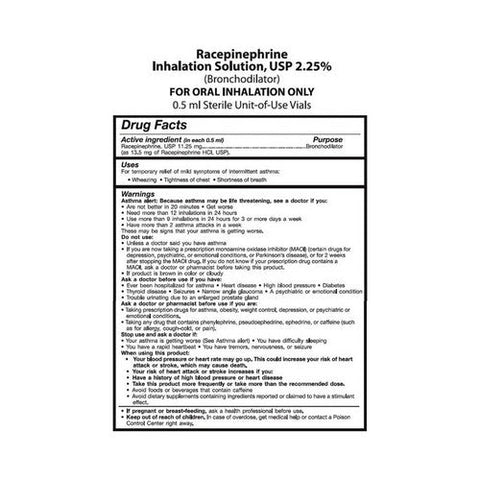 Nephron Pharmaceutical, Racepinephrine Inhalation Solution Usp 225%, 30 Count