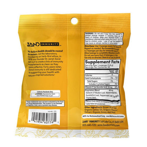 Zand, Lemon Honey Lozenges, 45 Count