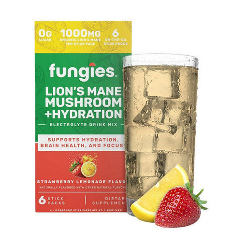 Fungies, Lions Mane Mushroom + Hydration Drink Mix Strawberry Lemonade, 6 Sticks