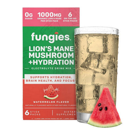 Fungies, Lions Mane Mushroom + Hydration Drink Mix Watermelon, 6 Sticks