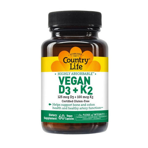 Country Life, Vegan D3 Plus K2, 60 Veg Caps