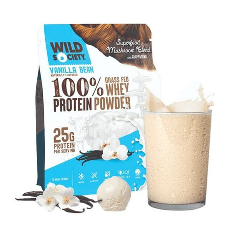 100% Grass Fed Whey Protein Powder Vanilla Bean 17.46 Oz by Wild Society Nutrition