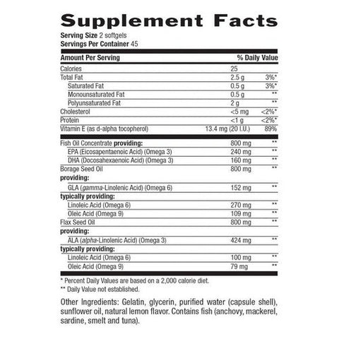 Country Life, Ultra Concentrated Omega 3-6-9 Complete Natural Lemon, 90 Softgel Country Life