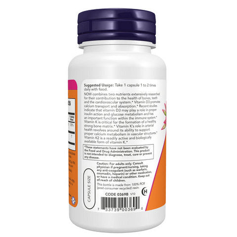 Now Foods, Vitamin D-3 And K-2, 45 Mcg, 120 Caps Now Foods
