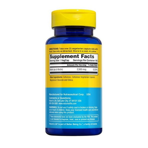 Nature's Life, Energising Biotin, 2500 Mcg, 100 Veg Caps Nature's Life